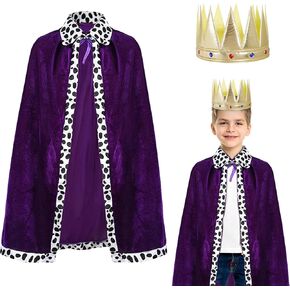 King Costume for Kids King Robe and Crown for Boys Royal Prince King Outfit Dress Up Cosplay