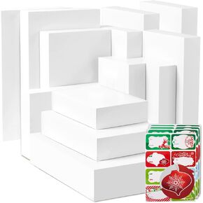 12 White Gift Wrap Boxes with Lids for wrapping Large Clothes and 80 Count Foil Christmas Tag Stickers (Assorted size for wrapping Robes, Sweater, Coat, Shirts and Clothes xmas Holiday Present)