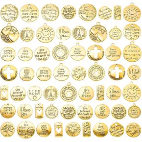 Hicarer 60 Piece Inspiration Words Charms Craft Supplies Pendants Beads Charms Pendants for Jewelry Making Crafting Findings Accessory for DIY Necklace Bracelet