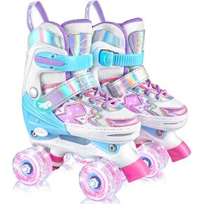 PLIIMONA Girls Roller Skates, 4 Size Adjustable All 8 Light up Wheels Roller Skate for Boys, Beginner Kids Roller Skates Indoor Outdoor