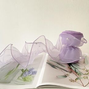 3 Yards Organza Ruffle Trim Light Blue Pleated Satin Organza Lace Ribbon Fabric with Pearl Beads Edge Gather Ruffle Trim for Applique Sewing Craft Wedding Dress Embellishment DIY Decor