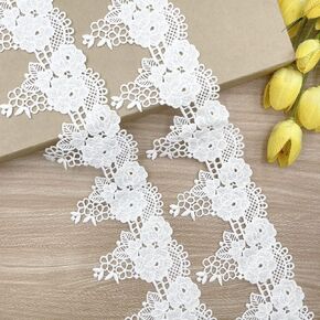 Designer’s Shop Wide White Venice Lace Trim for Sewing, Crafting (Floral-Swirl) VL 6624 3" x 2 Yards, with Swirl Scalloped Edge