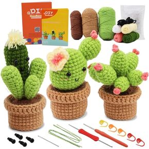 ERCESHOP مجموعة الكروشيه للمبتدئين مجموعات الكروشيه للأطفال والكبار تشمل الصبار لطيف DIY الحياكة لوازم الكروشيه الحيوانات مجموعات مع فيديو خطوة بخطوة مجموعات بداية الكروشيه 3 أجهزة الكمبيوتر الأسرة النباتات