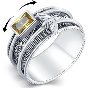 Daixiya Anti Anxiety Ring 925 Sterling Silver Sunflower Anxiety Fidget Rings Spinner Bee Jewelry Gifts for Women Men Teens