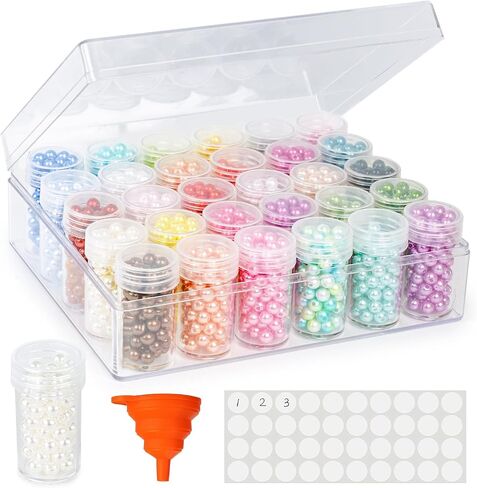 BigOtters Embroidery Diamond Storage Box, 30PCS Big Clear Plastic Bead Containers with Silicone Funnel for Jewelry Painting DIY Art Craft Rhinestones Sewing Cosmetic Nail Glitter Powder in Kuwait