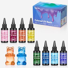 Colored UV Resin,8 Colors UV Resin Kit,Quick Ultraviolet Curing Epoxy Resin for Craft,Jewelry Making,DIY Making, (50g Each)