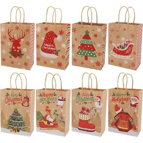 AMMAKER 18 Packs Bags, 9 Style of Gift Bags Assorted Sizes with Handles Bulk Christmas Themed Reusable Kraft Gift Bags, Suitable for Christmas Parties, Family Gatherings Gift Bags