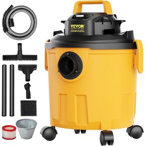 VEVOR Stainless Steel Wet Dry Shop Vacuum, 8 Gallon 6 Peak HP Wet/Dry Vac, Powerful Suction with Blower Function w/Attachment 2-in-1 Crevice Nozzle, Small Shop Vac Perfect for Carpet Debris, Pet Hair