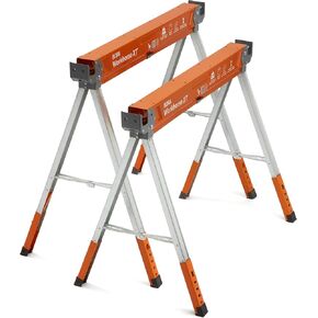 BORA Workhorse XT Saw Horses 2 Pack Folding Heavy Duty Adjustable Height Sawhorse Pair with Adjustable Legs, Heavy Duty Saw horse for Contractors Portable Workbench w/Built in Bottle opener PM-3360T