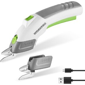 WORKPRO Cordless Electric Scissors with 2 Blades, 4V Rechargeable Powerful Shears Cutting Tool for Fabric, Leather, Carpet, Cardboard, Electric Cardboard Box Cutter with Storage Case