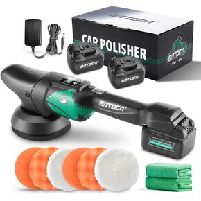 BATOCA S2 Cordless Car Polisher, Dual Action Car Buffer Polisher for Detailing, 2pcs 4000mAh Batteries, LCD Display with 6 Variable Speed 2000- 4500 RPM Portable Polisher Kit with Pads for Sanding