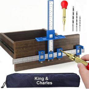 King&Charles Cabinet Hardware Jig, Cabinet Handle Jig + Automatic Hole Punch + Point Drill Bits, Cabinet Jig for Handles and Pulls on Drawers/Cabinets, Cabinet Hardware Template Tool Perfect Set.