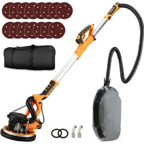 electric dry wall sanding machine with vacuum variable speed lever sanding machine, 1390W, 900-2800RPM ceiling sanding machine, with 12 sanding discs, LED lights, dust bags, and hoses