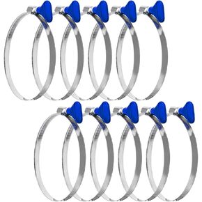 POWERTEC 70260V 4 Inch Key Hose Clamp, Thumb Screw Key Adjustable Stainless Steel Hose Clamps for Dust Collection, Dust Collector and Dryer Vent Hose, Pipe Clamp, RV Clamp, Worm Gear Clamp, 10 pack