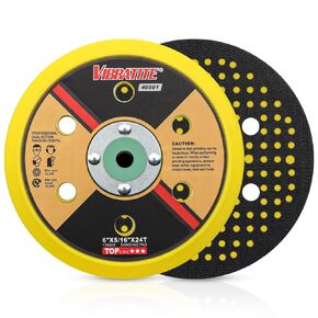 VIBRATITE 6 Inch DA Sander & Polisher Backing Plate Pad, 6 Hole Dustless Random Orbital Sanding Pad, PU Hook and Loop Disc Backing Pad, 5/16 Inch-24 Thread Power Sander Accessories