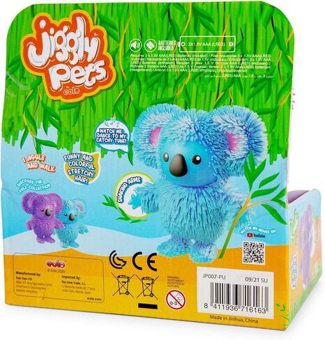 Eolo Jiggly Pets Kids’ Koala الدب الصغير المطاطي الذي يمشي، حركة الجسم بالكامل، الرقص، الاهتزاز، الموسيقى السريعة، المؤثرات الصوتية، شعر رائع قابل للتمدد، أرجواني ساطع، للأعمار من 4 سنوات فما فوق in Kuwait