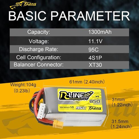 TATTU R-Line 850mAh 14.8V 95C 4S LiPo Battery Pack with XT30 Plug(2 Pcs) in Saudi Arabia