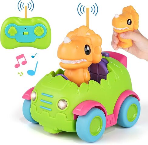 Nueplay Remote Control Car for Toddler Age 2 3 4 5, Electric RC Car Toys with Light & Music, Toddler Dinosaur Toys, Dino Race Car Vehicles, Dinosaur Figures Truck, Birthday Gift for Boys & Girls Green in Kuwait