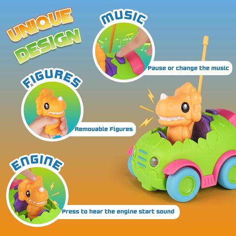 Nueplay Remote Control Car for Toddler Age 2 3 4 5, Electric RC Car Toys with Light & Music, Toddler Dinosaur Toys, Dino Race Car Vehicles, Dinosaur Figures Truck, Birthday Gift for Boys & Girls Green in Kuwait