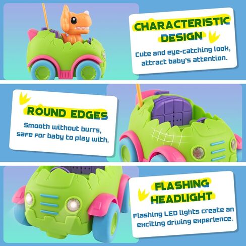 Nueplay Remote Control Car for Toddler Age 2 3 4 5, Electric RC Car Toys with Light & Music, Toddler Dinosaur Toys, Dino Race Car Vehicles, Dinosaur Figures Truck, Birthday Gift for Boys & Girls Green in Kuwait