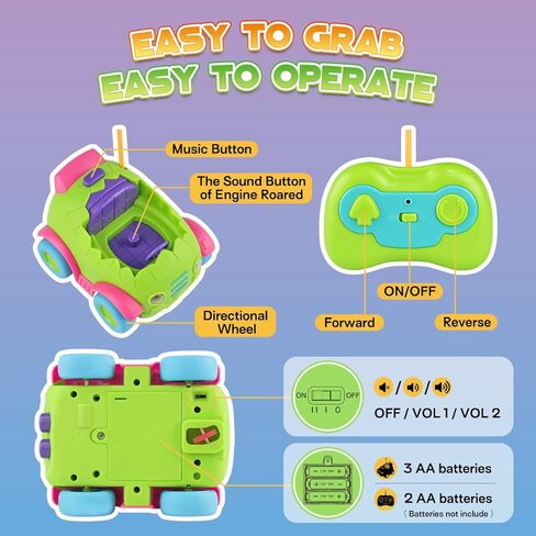 Nueplay Remote Control Car for Toddler Age 2 3 4 5, Electric RC Car Toys with Light & Music, Toddler Dinosaur Toys, Dino Race Car Vehicles, Dinosaur Figures Truck, Birthday Gift for Boys & Girls Green in Kuwait