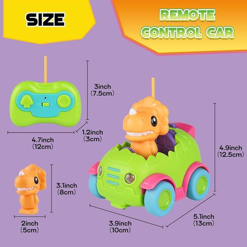 Nueplay Remote Control Car for Toddler Age 2 3 4 5, Electric RC Car Toys with Light & Music, Toddler Dinosaur Toys, Dino Race Car Vehicles, Dinosaur Figures Truck, Birthday Gift for Boys & Girls Green in Kuwait