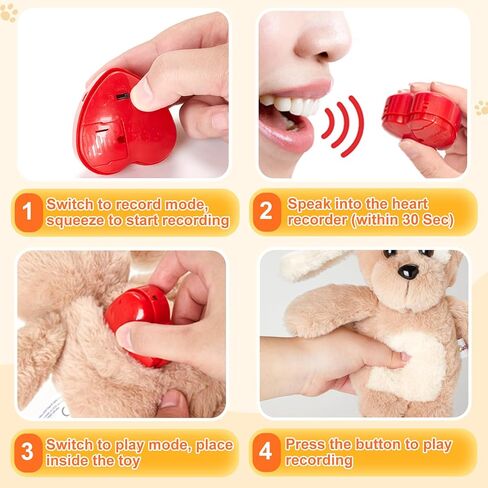 12" Heartbeat Recordable Teddy Bear,Voice Recorder Plush Toy Stuffed Animal Soft Fuzzy Doll Gifts Messages Recording Playback for Kids Birthday Children's Day in Kuwait