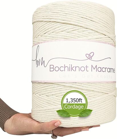 BOCHIKNOT Macrame Cord 3mm x 650yds Bulk Roll - Natural Single Strand Macrame Cotton Cord - Macrame Supply - Large Roll of Macrame Cotton Rope for Knotting, Wall Hangings, Plant Hangers (Natural) in Saudi Arabia