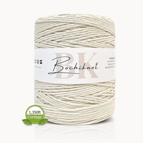 BOCHIKNOT Macrame Cord 3mm x 650yds Bulk Roll - Natural Single Strand Macrame Cotton Cord - Macrame Supply - Large Roll of Macrame Cotton Rope for Knotting, Wall Hangings, Plant Hangers (Natural) in Saudi Arabia
