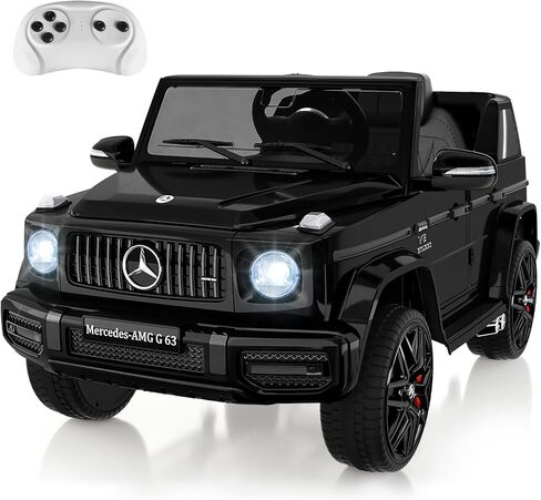 سيارة ركوب للأطفال 12 فولت، سيارة كهربائية مرسيدس بنز G63 مرخصة من GAOMON مع جهاز تحكم عن بعد، موسيقى، تعليق زنبركي، ضوء LED، بلوتوث، قرن، AUX، سيارة كهربائية تعمل بالبطارية بقفل أمان، أبيض in Kuwait