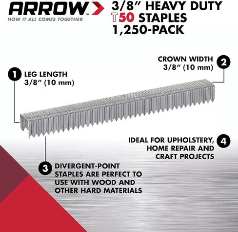 Arrow 506 Heavy Duty T50 3/8-Inch Leg Length, 3/8-Inch Crown, Staples for Upholstery, Construction, Furniture, Crafts, 1250-Pack in Saudi Arabia