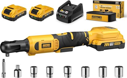 3/8" Cordless Ratchet Wrench Set, 60FT-LBS(80N.m) Electric Ratchet, 2 X 20V Chargeable Power Ratchet Wrench with Variable Speed, LED Light, 6 Sockets, 1/4" Adapter, 3" Extension Rod in Saudi Arabia