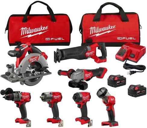 Milwaukee M18 FUEL 18V Lithium-Ion Brushless Cordless Combo Kit with Two 5.0 Ah Batteries, 1 Charger, 2 Tool Bags (7-Tool) in Saudi Arabia