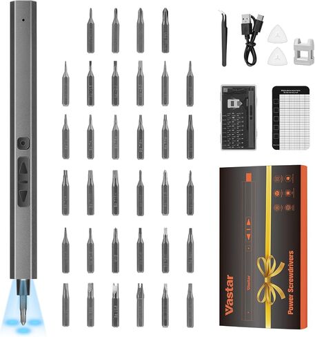 Vastar Mini Electric Screwdriver, 42 in 1 Cordless Precision Screwdriver Set with 34 Magnetic Precision Bits, Rechargeable Portable Repair Tool Kit with LED Lights for Phones Laptops Glasses Camera in Saudi Arabia