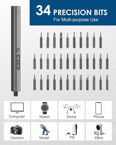 Vastar Mini Electric Screwdriver, 42 in 1 Cordless Precision Screwdriver Set with 34 Magnetic Precision Bits, Rechargeable Portable Repair Tool Kit with LED Lights for Phones Laptops Glasses Camera in Saudi Arabia