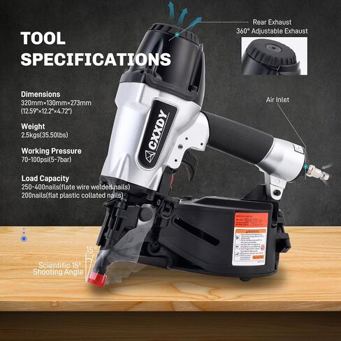 CXXDY Siding Nail Gun 15 Degree 1-1/4" to 2-1/2" Pneumatic Coil Siding Nailer for Siding, Framing, and Fencing - Professional-Grade Performance for Contractors and DIY in Saudi Arabia