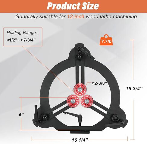 مسند ثابت لمخرطة الخشب لمخرطة متوسطة متأرجحة مقاس 12 بوصة، مثبت مخرطة خشب قابل للتعديل بثلاث نقاط، مسند ثابت لتحويل الخشب، يوفر دعمًا ثابتًا وتوازنًا للخشب in Kuwait