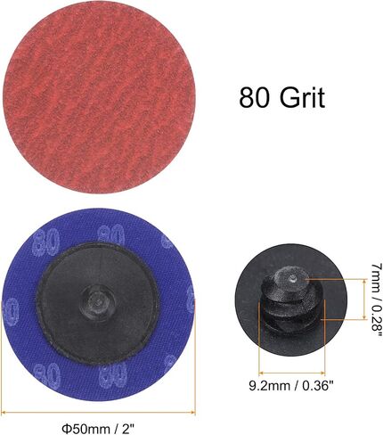 25pcs Quick Change Sanding Discs 2" 50 Grit R-Type Roll Lock Ceramic Grains Conditioning Disc Sandpaper for Die Grinder Grinding Fast Cutting, Bright Red in Saudi Arabia