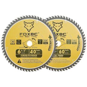 FOXBC 6-1/2 inch Circular Saw Blade Combo Pack 40 Tooth, 60 Tooth Ultra Fine Finish for Wood Cutting, Thin-Kerf with 5/8" Arbor