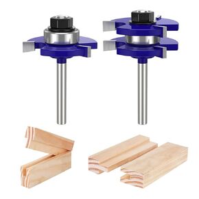 Tongue and Groove Router Bit Set of 2 Pieces 1/2 Inch Shank Router Bits 3 Teeth Adjustable T Shape Wood Milling Cutter Router Bits Sets for Woodworking, Idea Gifts for Dad, Fathers Day Gifts