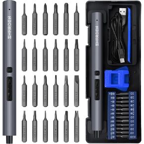 SHARDEN Mini Electric Screwdriver,29 in 1 Small Electric Screwdriver Kit with 24 Magnetic Bits,Precision Screwdriver Cordless Repair Tool for Phone Camera Laptop Watch
