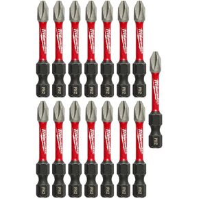 MILWAUKEE ELECTRIC TOOL 48-32-5004 Shockwave 2" Power Bit Phillips #2 15 Piece Contractor Pack