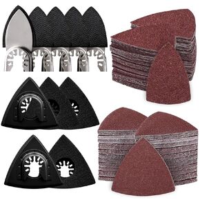 260pcs Oscillating Tool Sanding Pads Kit, 5pcs Triangle Sanding Pads and 5pcs Finger Sanding Pad, 250pcs Multitool Sandpaper Set, Multi Tool Sanding Attachment Fit for Finishing Wood Sanding
