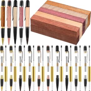 10 Set Pen Making Kit Include 10 Woodturning Pen Kit 10 Exotic Wood Pen Blanks Twist Ballpoint Pen Kit with Refill Copper Pen Turning Supplies for DIY Pen Making Classroom Teacher Student Gift