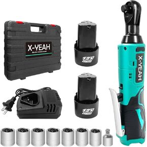 Cordless Electric Ratchet Wrench 44 Ft-lbs (60N·m), 3/8" 12V Power Ratchet Tool Kit with 2-Pack 2000mAh Batteries, Fast Charger, 7 Sockets