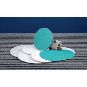 Dynabrade Filmbac PSA Coated Aluminum Oxide Abrasive Sanding Disc with tabs - Very Fine Grade - 180 Grit - 5 in Diameter - Non-Vacuum - 82459-100 Discs