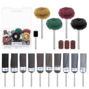Glarks 18Pcs Sanding Drum and Sleeve Set, Including 10Pcs Sandpaper Bar Sticks 4Pcs Abrasive Buffing Polishing Wheels and 1Pc Drum Mandrel 3Pcs Sand Drums for Electric Grinder, Wood Carving, Polishing
