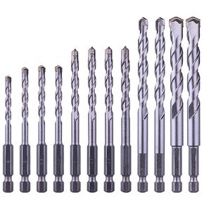 12-Piece Metric Masonry Drill Bit Set with 1/4" Hex Shank, Carbide Tipped for Concrete, Brick, Block & Stone, Sizes 4 to 10mm in Storage Box