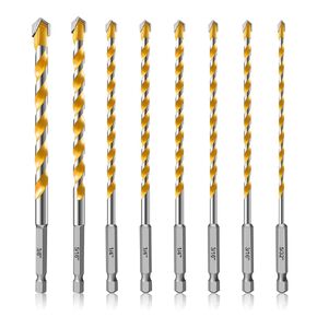 Hakkin 8pcs Masonry Drill Bit Set, 150mm Concrete Drill Bit Set Industrial Strength Carbide Drill Bit Tip, 5/32" 3/16" 1/4" 5/16" 3/8" Hex Shank Drill Bit Set for Glass/Brick/Plastic/Cement/Tile