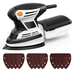 Detail Sander 15,000 OPM Compact Woodworking Sanders with Dust Collector and 12Pcs Sandpapers for Tight Spaces and Professional Woodworking Jobs